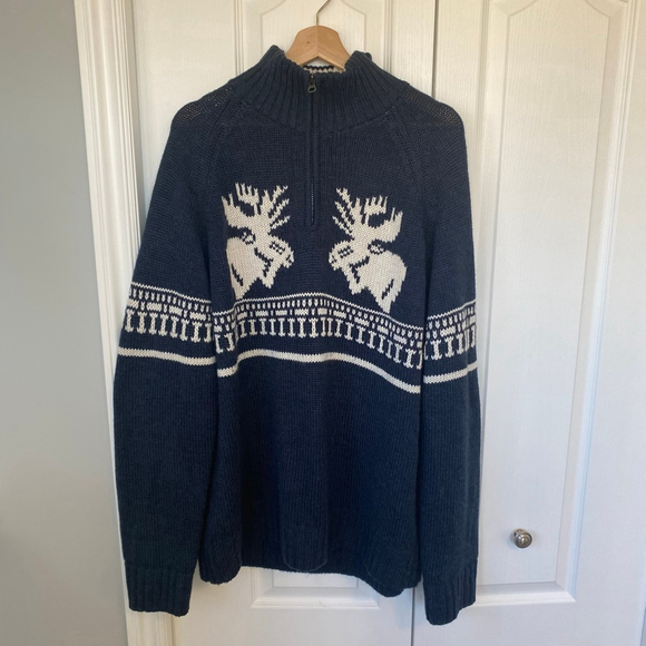 Fair Isle Sweater Blue Men’s Large Quarter Zip Canadiana Classic Outdoor Winter - Picture 3 of 12